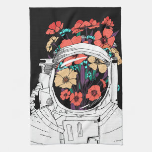 Astronaut Floral Weltraumkunst Geschirrtuch