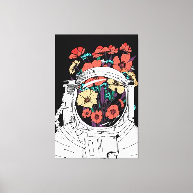 Astronaut Floral Weltraumkunst Leinwanddruck (Vorderseite)