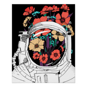 Astronaut Floral Weltraumkunst Poster