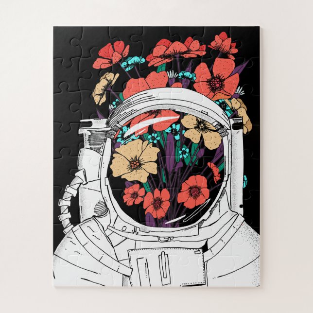 Astronaut Floral Weltraumkunst Puzzle (Vertikal)