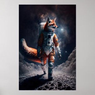 Astronaut Fuchs Kunst Druck Lustiges Tier Weltraum Poster