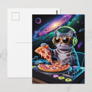 Astronaut Galaxie Planet Raum Dj Katze Pizza Kätzc Postkarte