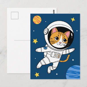 Astronaut Galaxie Planet Weltraum Katze Kätzchen K Postkarte