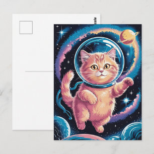 Astronaut Galaxie Planet Weltraum Katze Kätzchen Postkarte