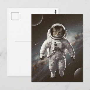 Astronaut Galaxie Planet Weltraum Katze Kätzchen Postkarte