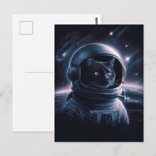 Astronaut Galaxie Planet Weltraum Katze Kätzchen Postkarte