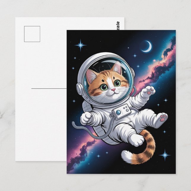Astronaut Galaxy Planet Space Cat Kitten Kitty   Postkarte (Vorne/Hinten)