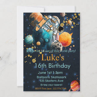 Astronaut Geburtstag, Skateboard Geburtstag, Weltr Einladung