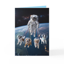 Astronaut Geht-mit-dem-Hund-Karte
