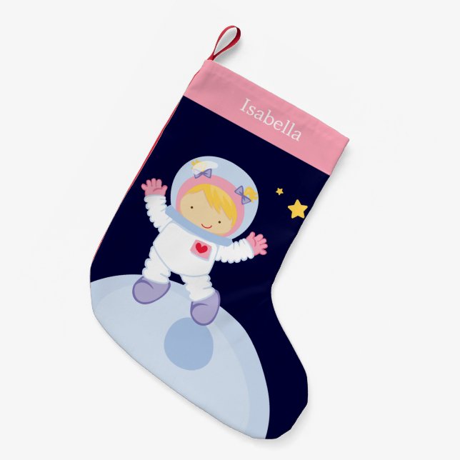 Astronaut-Girl-Kid's Personalisiert Kleiner Weihnachtsstrumpf (Vorderansicht (hängend))