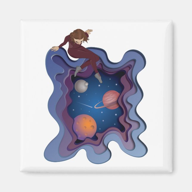 Astronaut Girl Space Gazing Magnet (Vorne)