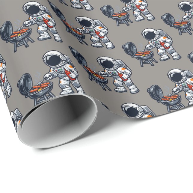 Astronaut Grillt Geschenkpapier (Rolleneckpunkt)