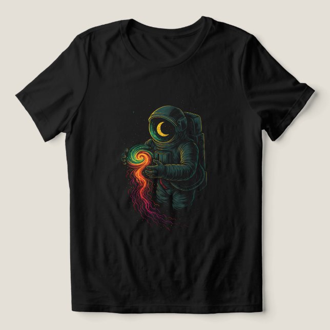 Astronaut hält eine kosmische Spirale Tri-Blend Shirt (Design Vorderseite)