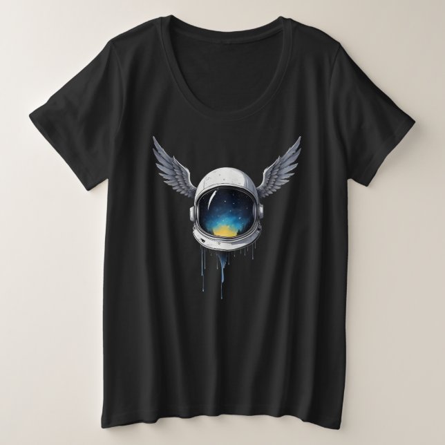 Astronaut Helmet with Wings - Kosmische Weltraumku Große Größe T-Shirt (Design vorne)