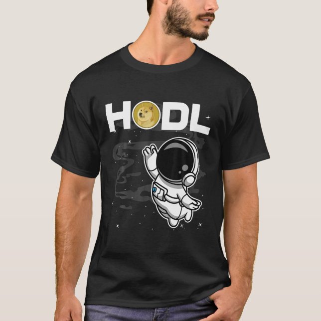 Astronaut HODL Dogecoin DOGE-Münze zum Mondkrop T-Shirt (Vorderseite)