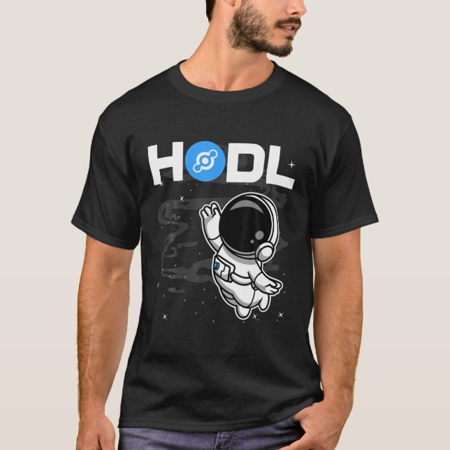 Astronaut HODL Helium HNT Münze zum Mondkrypto T-Shirt (Vorderseite)