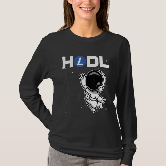 Astronaut Hodl Litecoin Ltc Coin zum Mondkrypt T-Shirt (Vorderseite)
