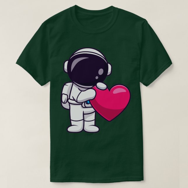 Astronaut Holding Liebe Herz Cartoon T-Shirt (Design vorne)