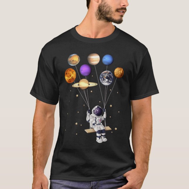 Astronaut Holding Planet Balloons Science Solar Sy T-Shirt (Vorderseite)