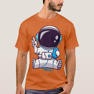 Astronaut hört Musik mit Kopfhörer und Frieden T-Shirt