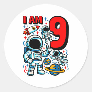 Astronaut Ich Bin 9 Jahre Alt Geburtstagsjunge 10. Runder Aufkleber