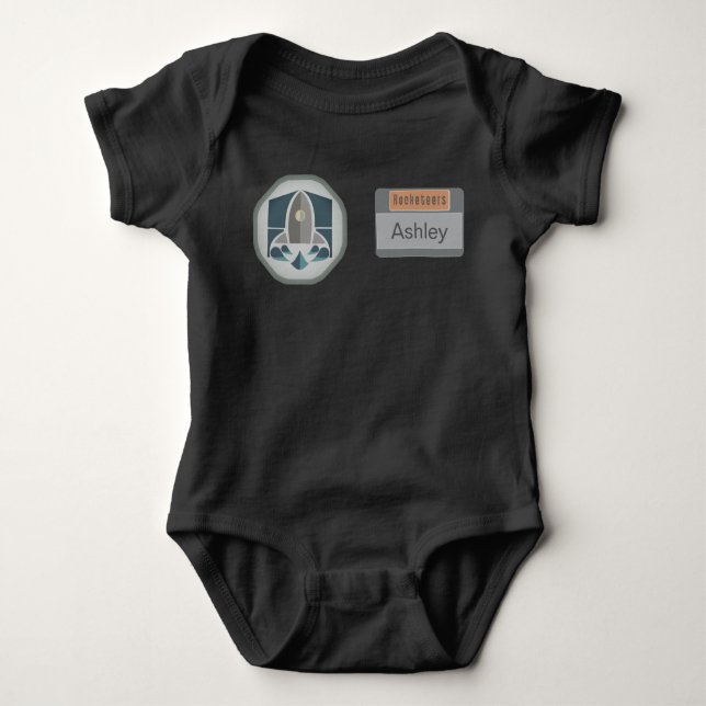 Astronaut-Identitäts-Abzeichen und Rocket-Logo Baby Strampler (Vorderseite)