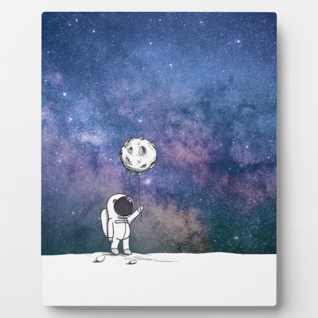 Astronaut im All mit Mondballon Kosmostars Fotoplatte (Vorderseite)