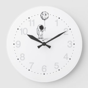 Astronaut im All mit Mondballon Kosmostars Große Wanduhr