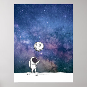 Astronaut im All mit Mondballon Kosmostars Poster