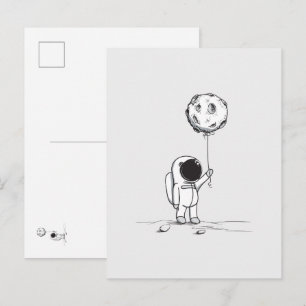 Astronaut im All mit Mondballon Kosmostars Postkarte