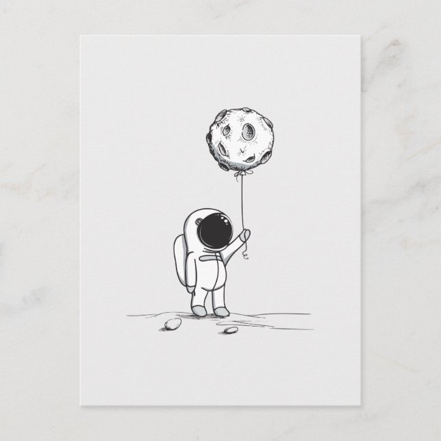 Astronaut im All mit Mondballon Kosmostars Postkarte (Vorderseite)