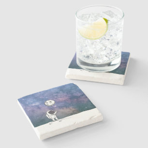 Astronaut im All mit Mondballon Kosmostars Steinuntersetzer