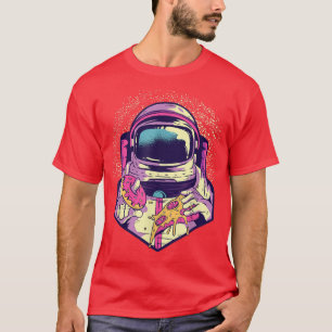 Astronaut im All mit Pizza und Donut-T - Shirt