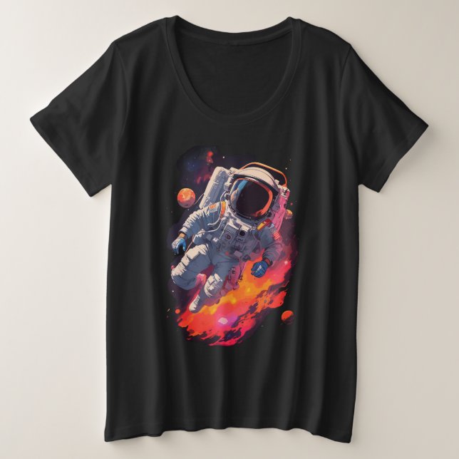 Astronaut im Galaxy-Hintergrund verloren Große Größe T-Shirt (Design vorne)