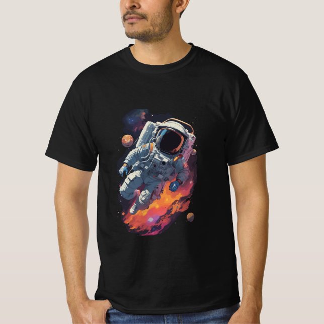 Astronaut im Galaxy-Hintergrund verloren T-Shirt (Vorderseite)
