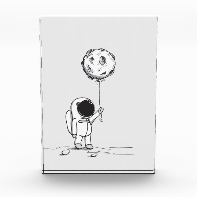 Astronaut im Raum mit Mondballonkosmos spielt die Fotoblock (Vorderseite)