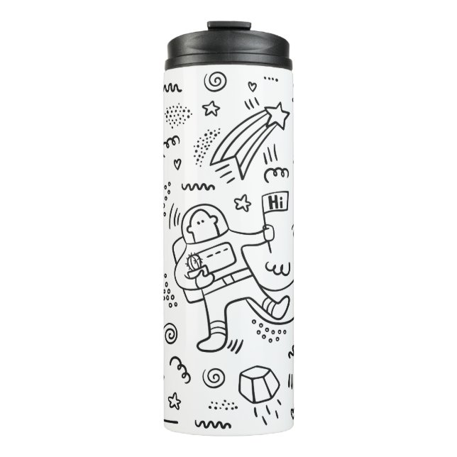 Astronaut im Raumdoodle Thermosbecher (Vorderseite)