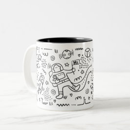 Astronaut im Raumgekritzel Zweifarbige Tasse