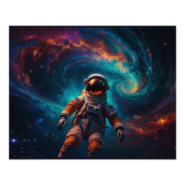 Astronaut im Weltraum fahren Poster (Vorderseite)