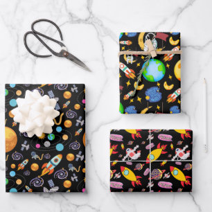 Astronaut im Weltraum Geschenkpapier Set