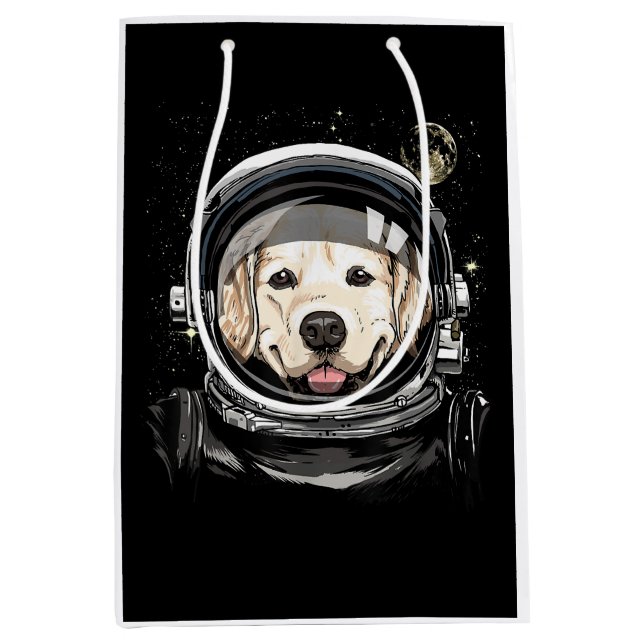 Astronaut im Weltraum Golden Retriever Lover Pet D Mittlere Geschenktüte (Vorderseite)