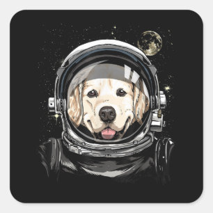Astronaut im Weltraum Golden Retriever Lover Pet D Quadratischer Aufkleber