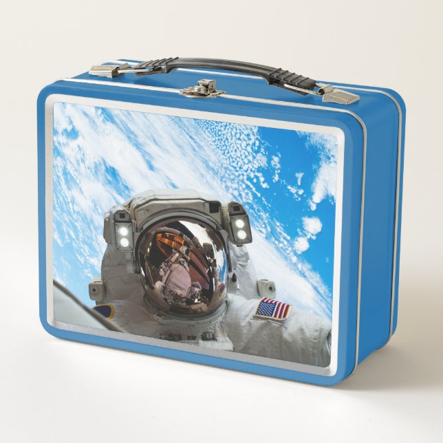 Astronaut im Weltraum Metall Brotdose (Vorderseite)