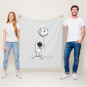 Astronaut im Weltraum mit Mondballon Kosmos Sterne Fleecedecke