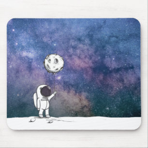 Astronaut im Weltraum mit Mondballon Kosmos Sterne Mousepad