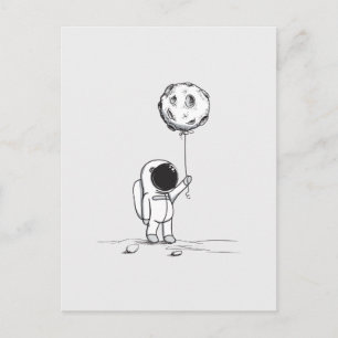 Astronaut im Weltraum mit Mondballon Kosmos Sterne Postkarte