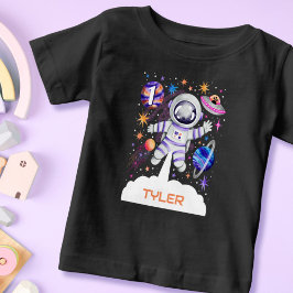 Astronaut im Weltraum mit Planeten und einer Raket Baby T-shirt