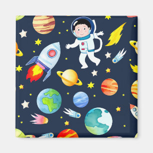 Astronaut im Weltraum Planeten und Raketen Muster Magnet