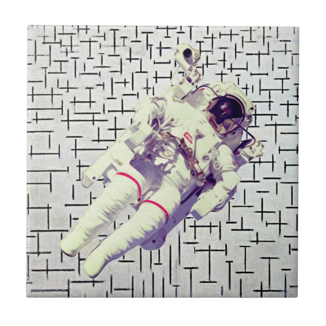Astronaut im Weltraum - Retro Dreamscape Fliese (Vorderseite)