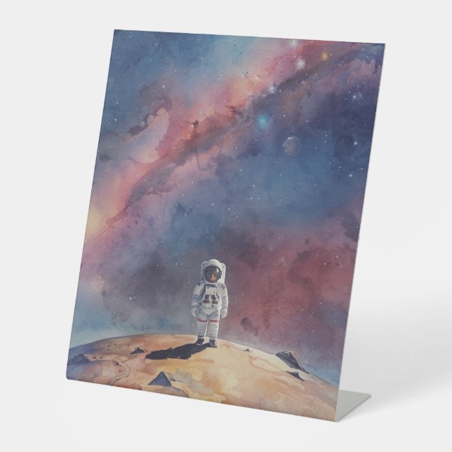 Astronaut im Weltraum Sockelschild (Vorderseite)